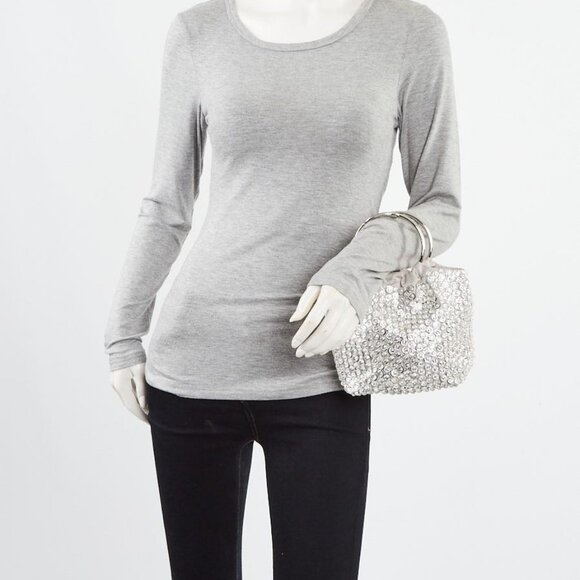 Valentino Silver Sequin Embellished Satin Carry Secrets Bucket Bag - Picture 1 of 9